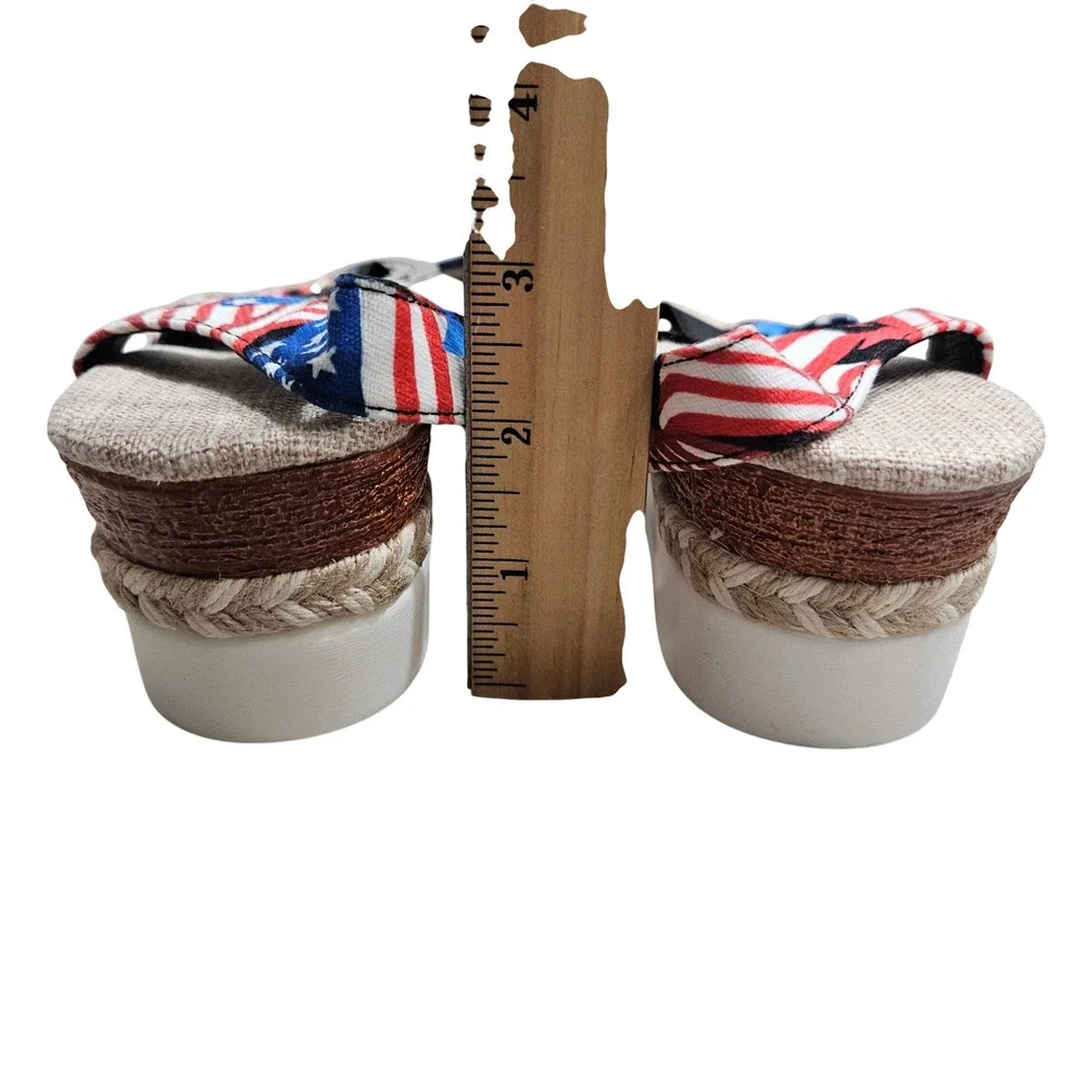 Hola Camel Wedge Sandals Womens 40 Red White Blue American Flag Patriotic Stars